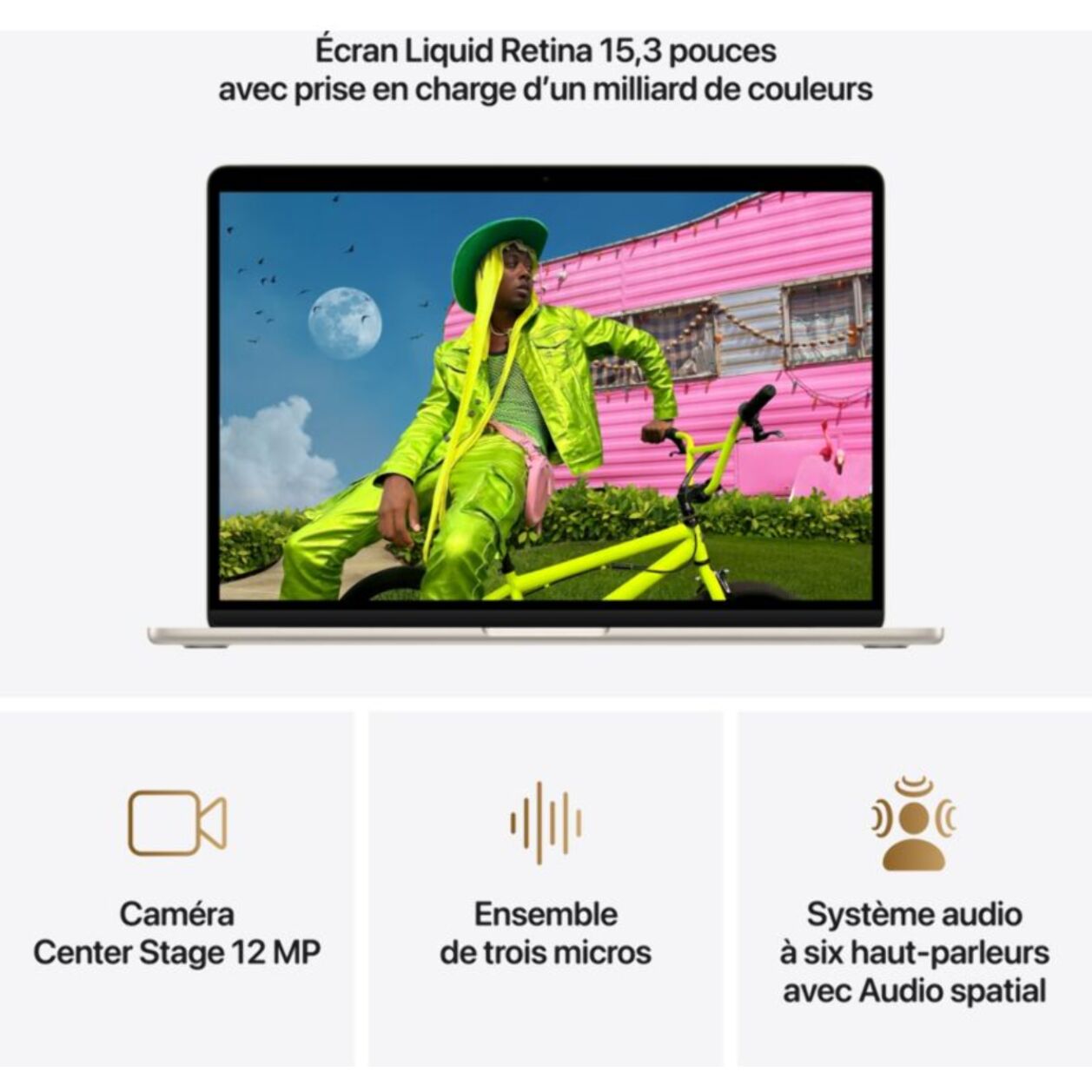 Ordinateur Apple MACBOOK Air 15" Puce M5 CPU 10 / GPU 10 coeurs Mémoire RAM 16Go Stockage 512Go SSD Lumière stellaire