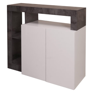 Credenza moderna a 2 ante e scaffali, Mobile da soggiorno porta TV, Buffet da cucina, Madia Made in Italy, cm 108x42xh93, colore Bianco e Ossido