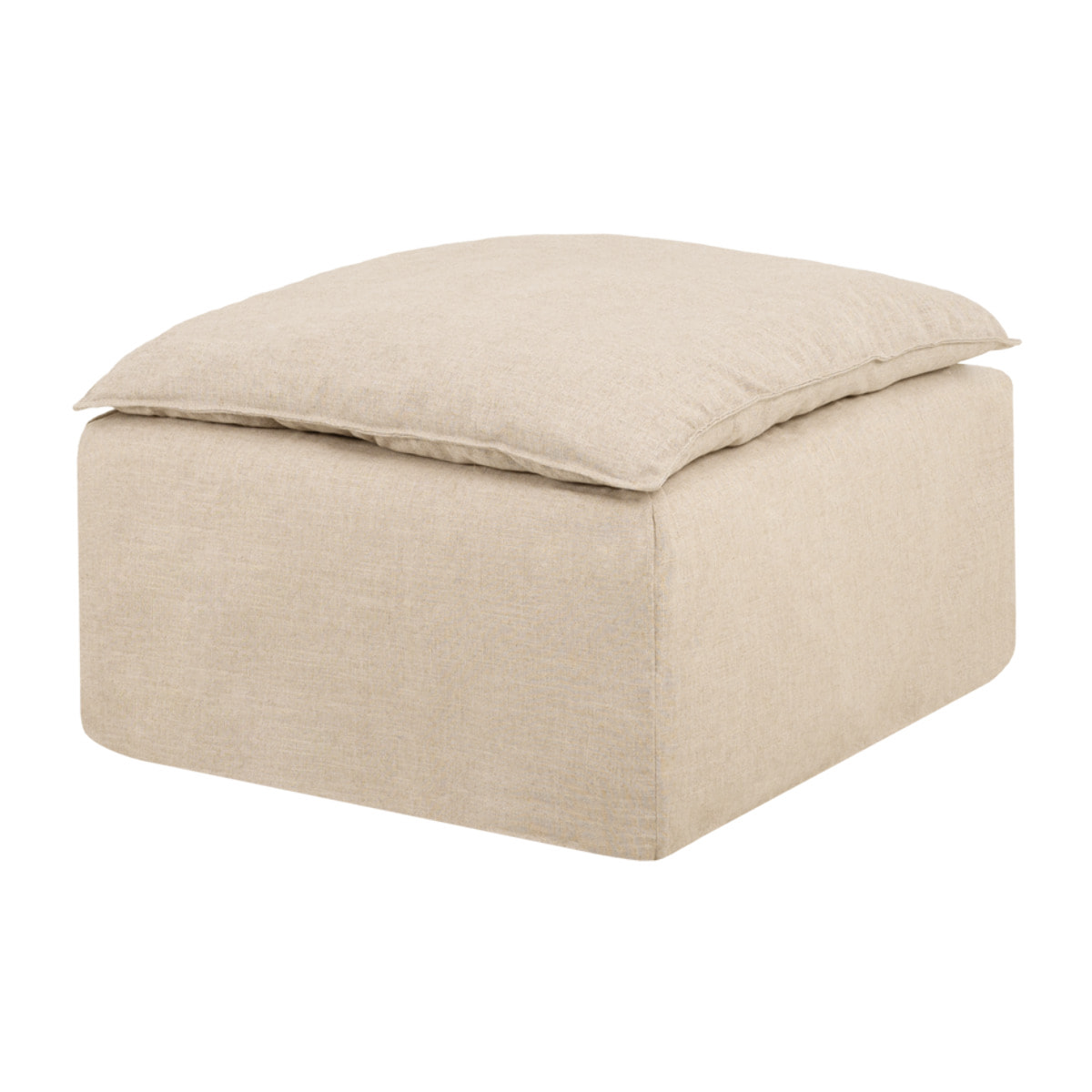 Pouf en coton et lin déhoussable ton beige de 89x87cm Hauteur: 54 Longueur: 89 Largeur: 87
