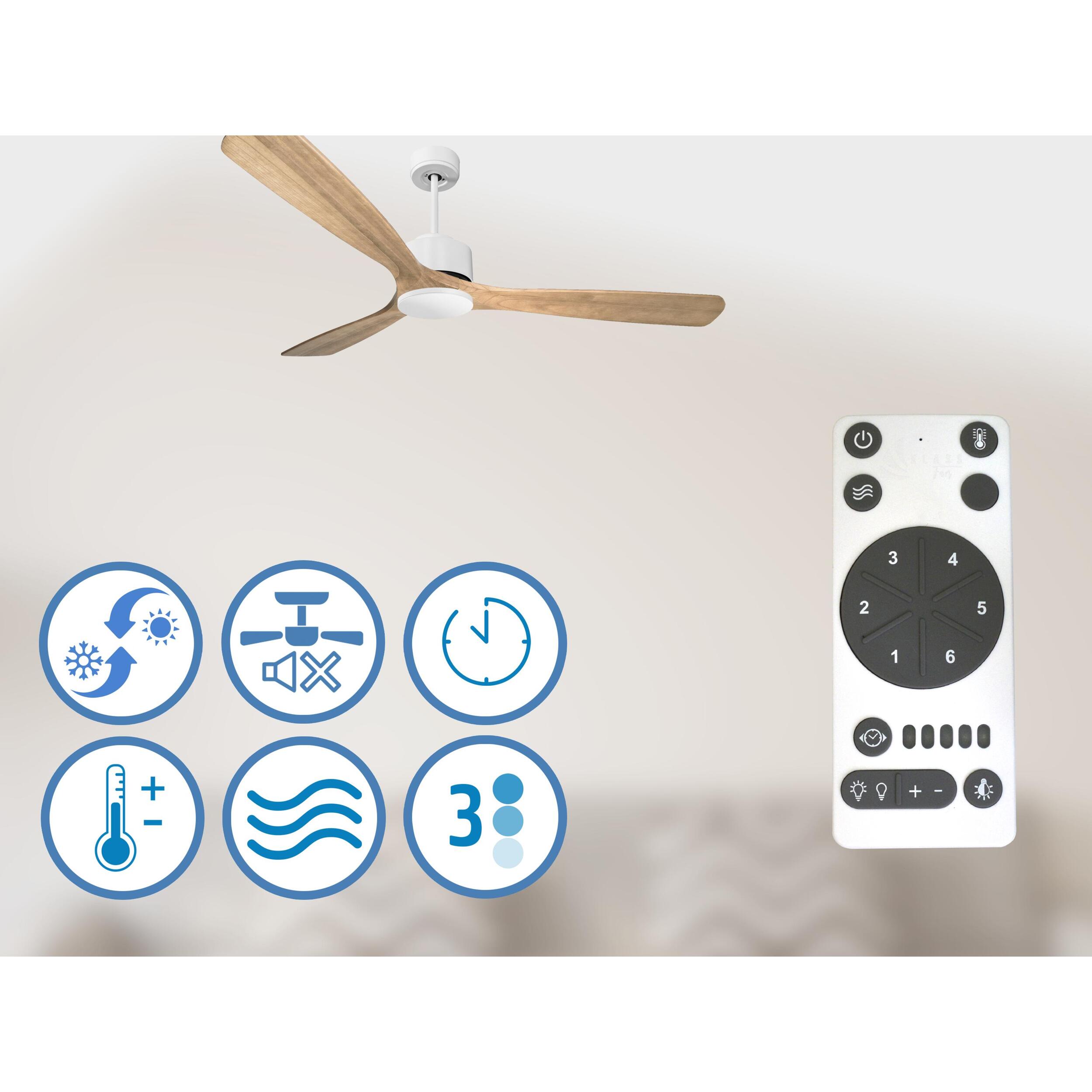 Ventilateur de plafond Réversible  Thermostat Wifi Moteur à courant continu Toits en pente Télécommande Hypersilence Mémoire Shopify Vendible (AUTOMATIQUE) 40   W Blanc