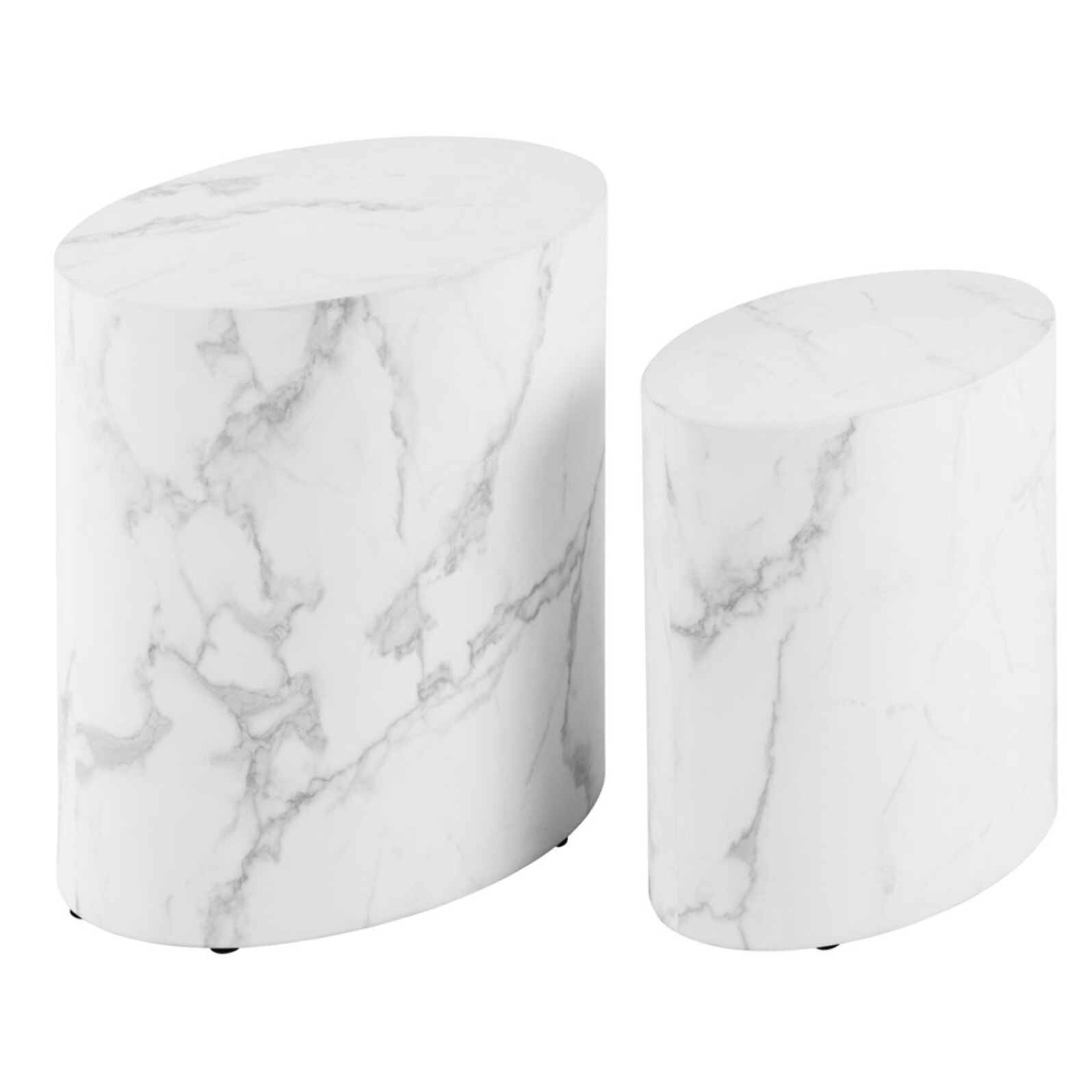 Aeryn - lot de 2 tables basses - effet marbre blanc - 48 et 40 cm - Blanc