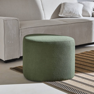 tabouret. pouf en forme de galet en tissu kaki foncé. TAO L 60 x P 44 x H 40cm