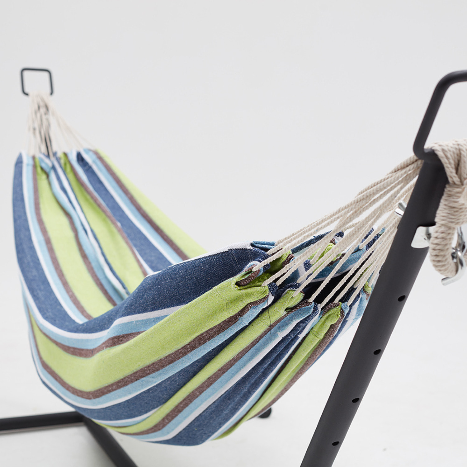 Hamac sur pied 2,6 m avec toile en polyester bleu et vert SAGUEDO