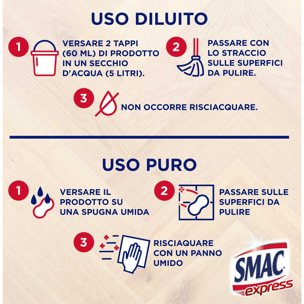 4x Smac Express Detergente Liquido per Pavimenti e Superfici in Parquet e Cotto - 4 Flaconi da 1 Litro