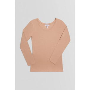 Maglietta in cotone beige a maniche lunghe