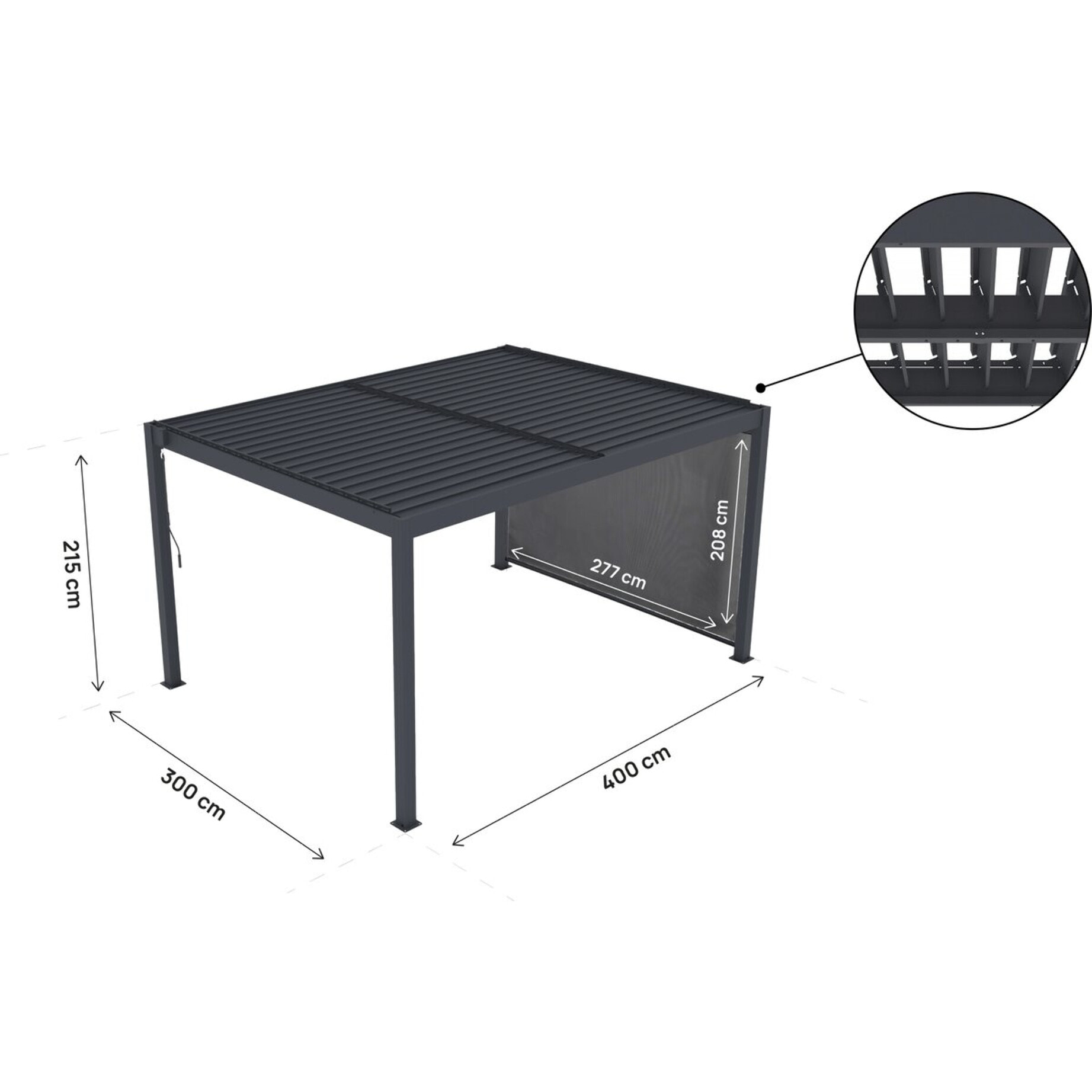 Pergola bioclimatique avec led et store en aluminium "Windsor premium" - 3 x 4 m - Gris