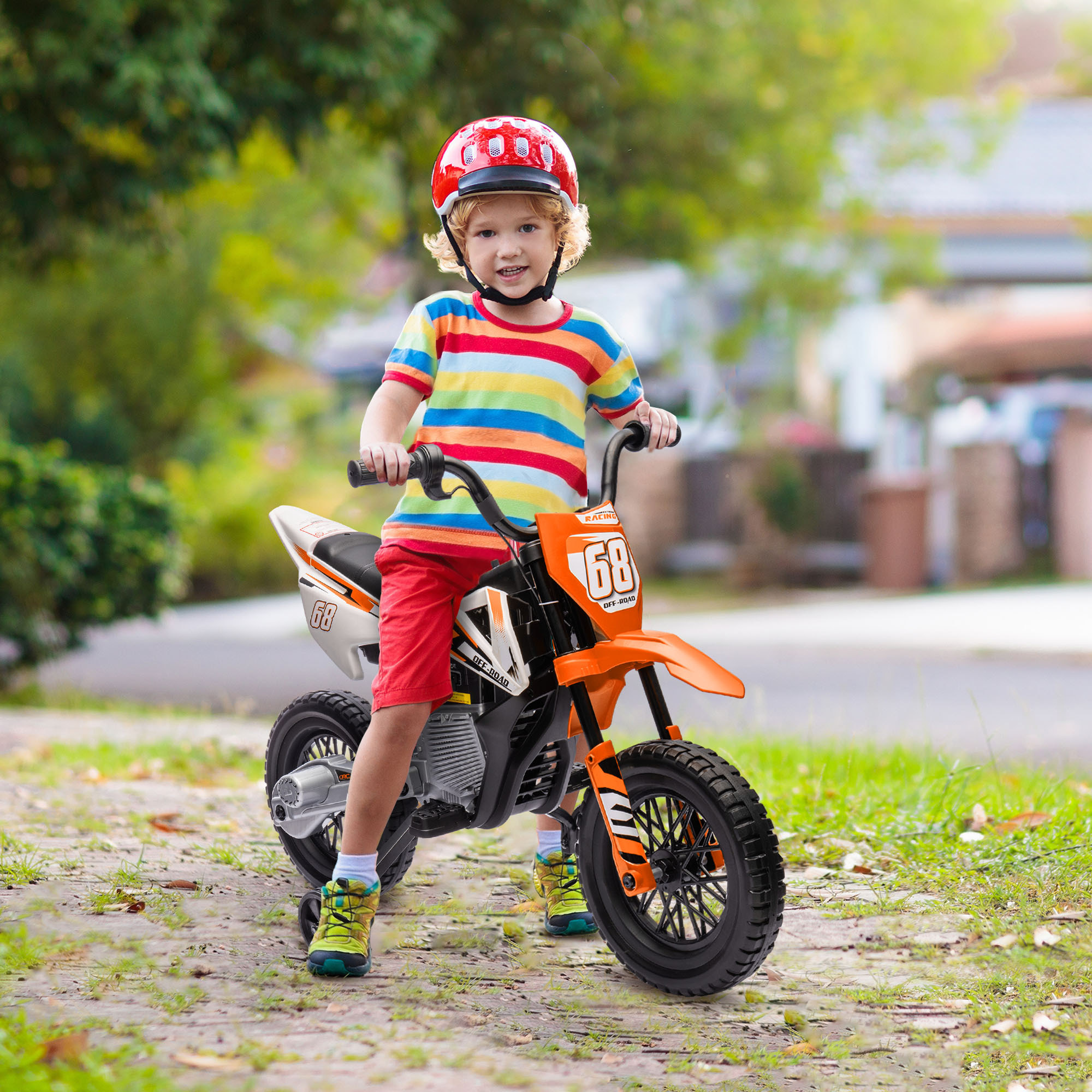 Moto cross électrique dirt bike enfant 12V 2 moteurs 2 vitesses 2,4-5 Km/h musiques orange