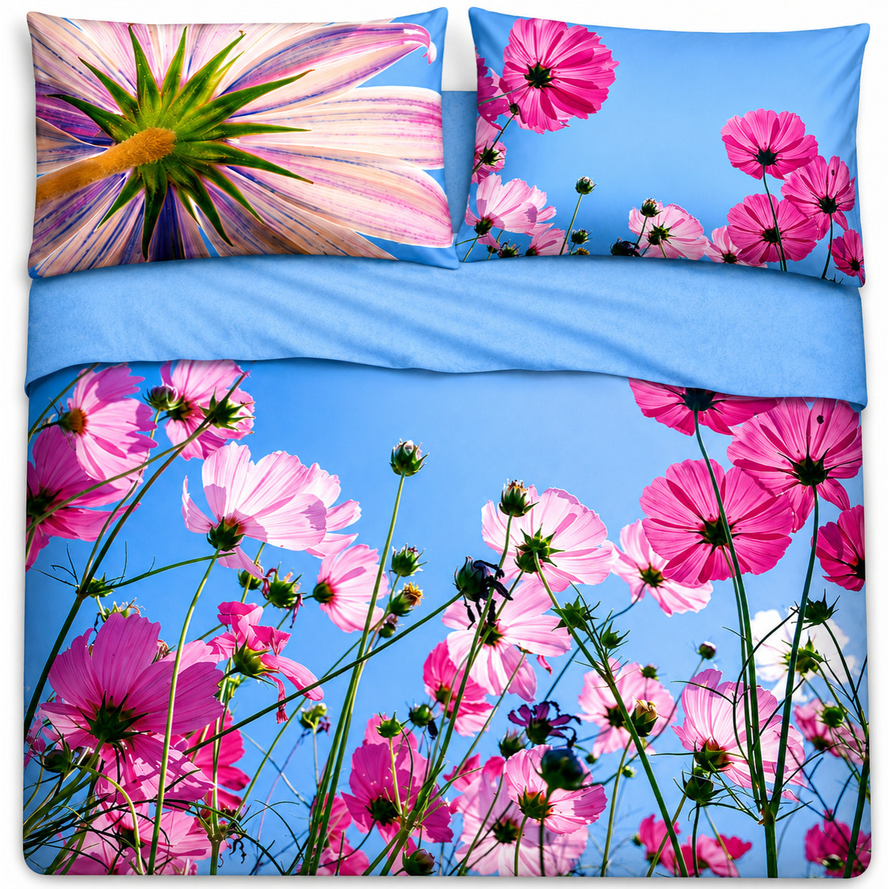BASSETTI Completo letto in cotone con immagini fotografiche Made in Italy_Piazza e mezzo_Pink Cosmo
