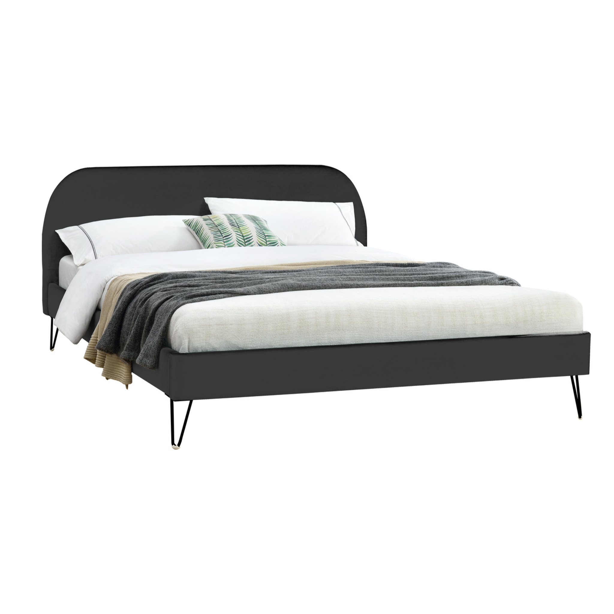 Lit 140 x 190 cm en velours noir et pieds noirs GARBERA
