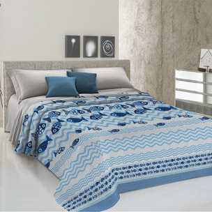 Copriletto di cotone pesciolini blu 100% cotone