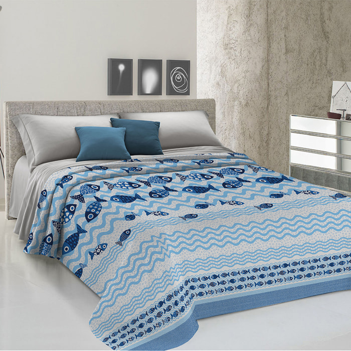 Copriletto di cotone pesciolini blu 100% cotone