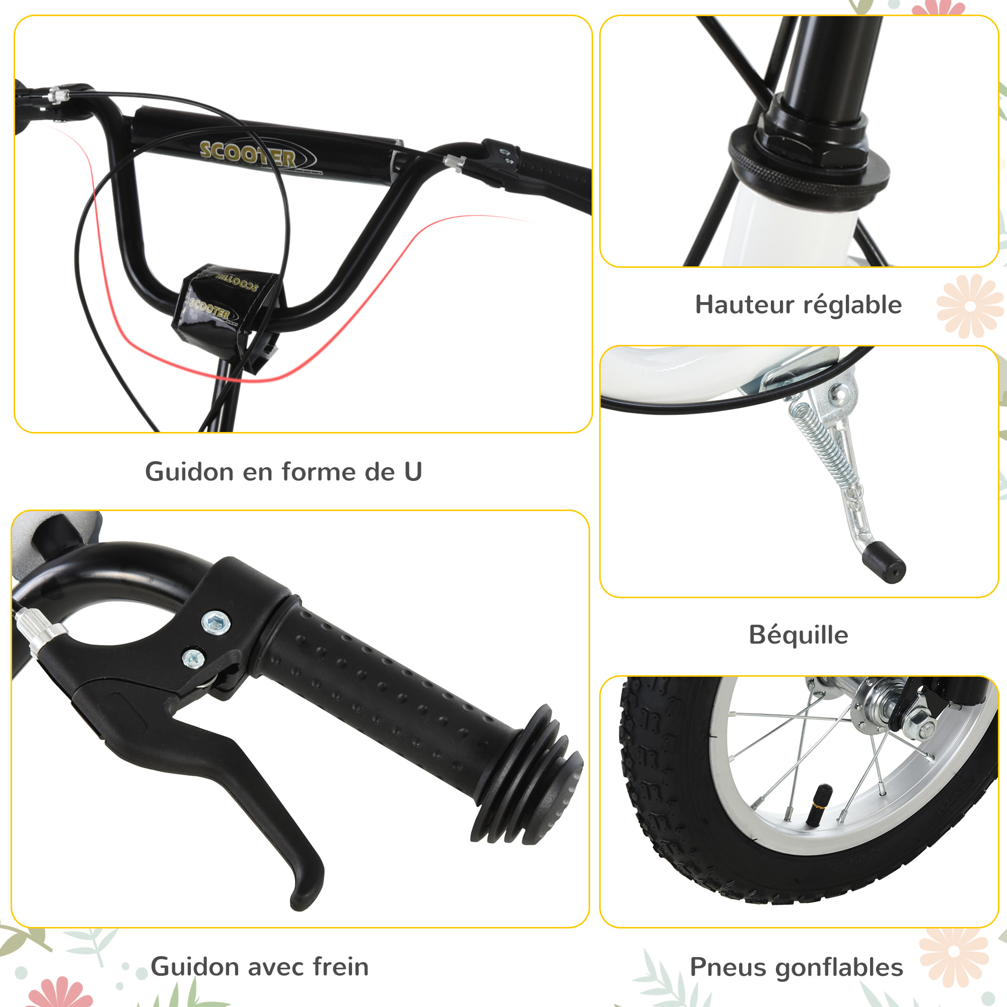 Trottinette pour Enfants Plus de 5 Ans Grands Pneus Guidon Réglable