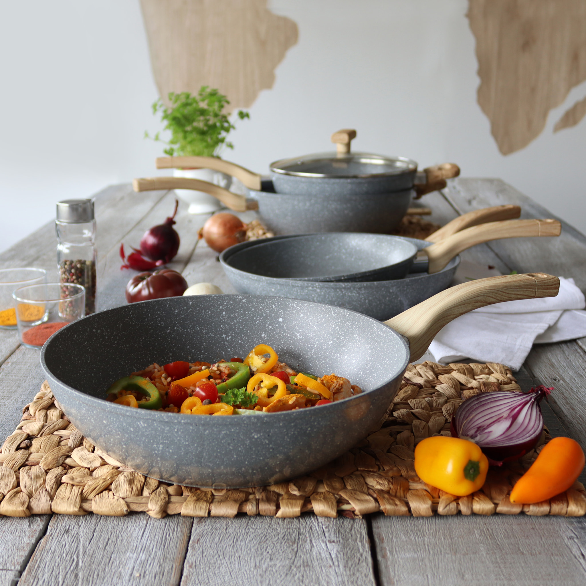 Wok en aluminium effet pierre 28cm - tous feux CANNELLE