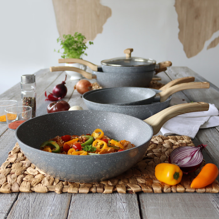 Wok en aluminium effet pierre 28cm - tous feux CANNELLE