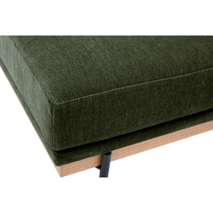Pouf repose pieds en tissu effet velours vert kaki et métal noir TODD