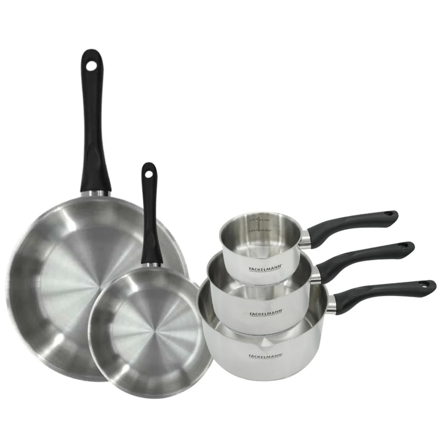 Set 2 poêles et 3 casseroles en inox Fackelmann Geneva