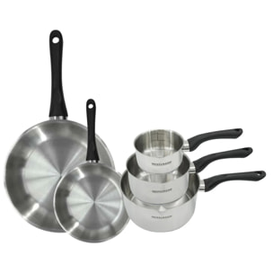 Set 2 poêles et 3 casseroles en inox Fackelmann Geneva