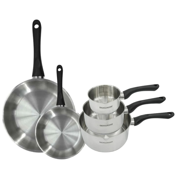 Set 2 poêles et 3 casseroles en inox Fackelmann Geneva