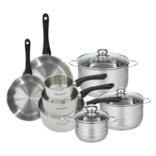 Set de 2 poêles, 3 casseroles 12 16 20 cm et 3 faitouts 16, 20 et 24 cm en inox Fackelmann Geneva