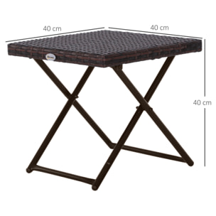 Mesa Plegable para Jardín Terraza Patio Ratán y Acero con Patas Cruzadas Marrón