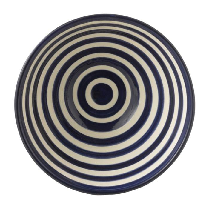 J-Line bol Granada Stripes High - céramique - blanc/bleu  - medium - Ø 22 cm