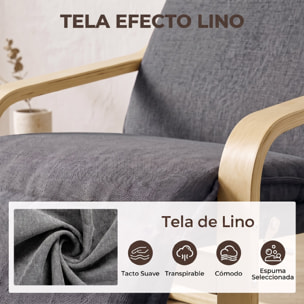 Sillón de Salón con Reposapiés, Butaca de Salón Tapizada en Lino con Balanceo Suave, Respaldo Alto, Asiento Ancho, Sillón de Relax para Dormitorio, Oficina, Estudio, Gris Oscuro