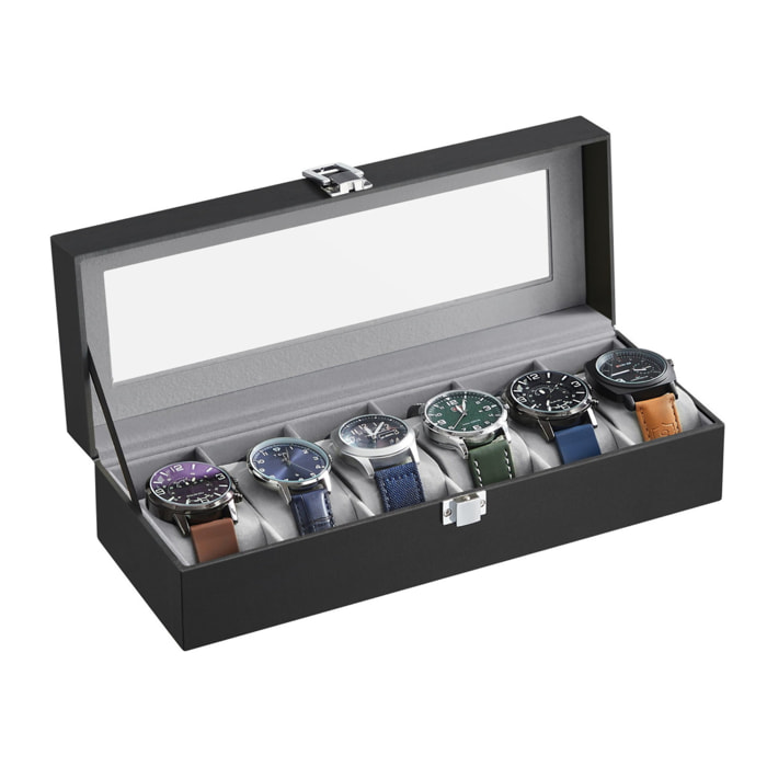 Scatola porta orologi a 6 posti in ecopelle nera