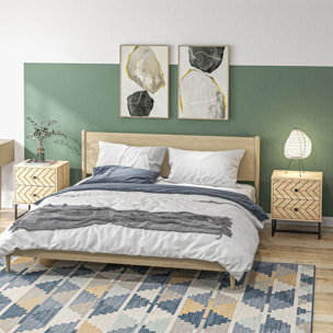 Conjunto de 2 Mesitas de Noche Mesillas de Noche con 2 Cajones y Patas de Metal Estilo Moderno para Dormitorio Salón Oficina 48x39,5x60 cm Natural