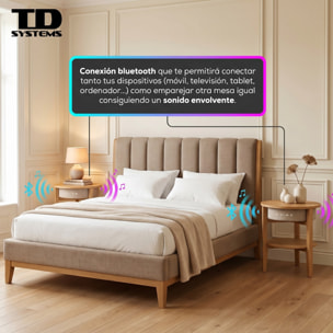 Mesa auxiliar altavoz portátil con sonido de 30W, Bluetooth, base de carga inalámbrica, batería de 2200mAh. Mesilla o mesita para dormitorio o sala de estar - TD Systems SM30B11WC8B [Madera cerezo]