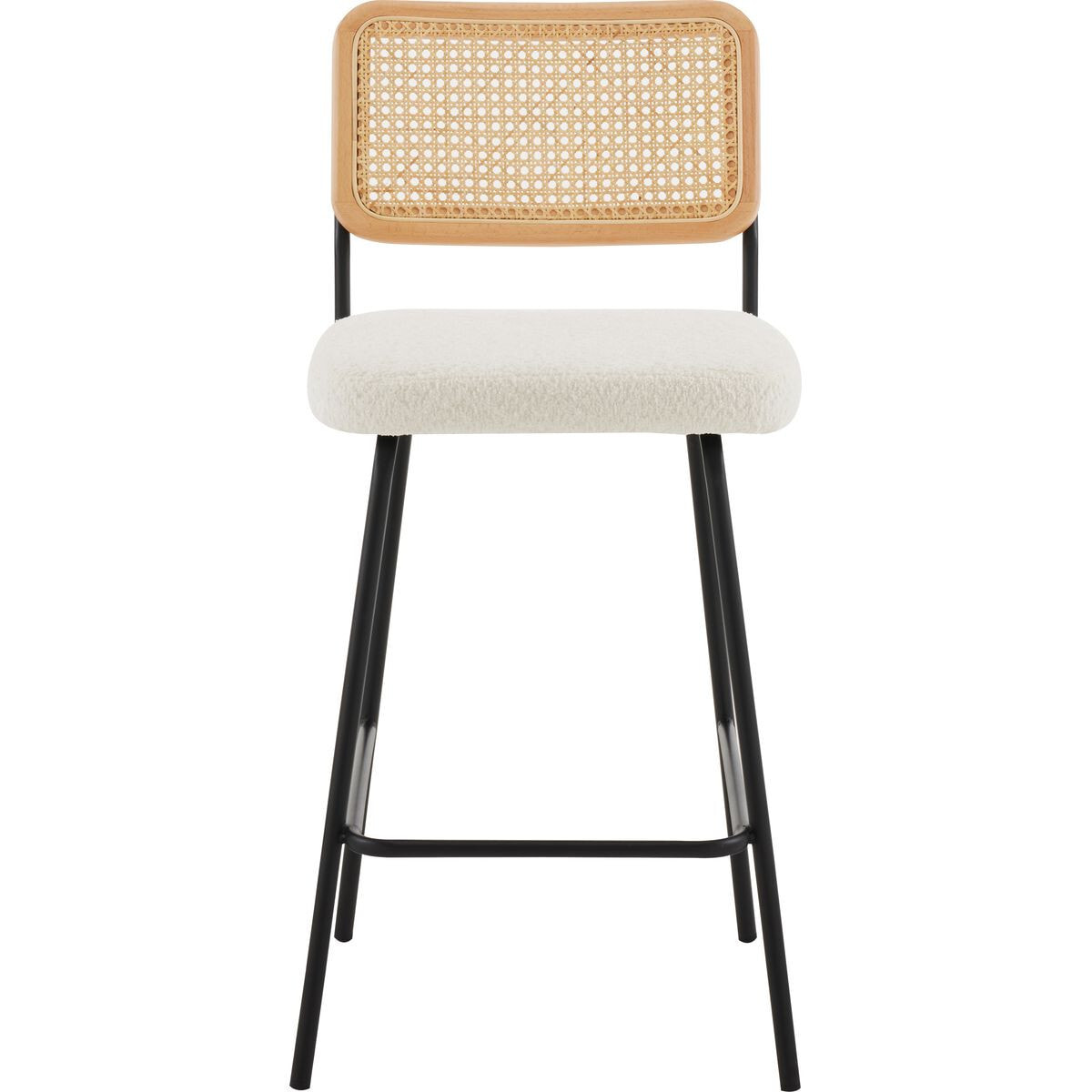 Lot de 2 chaises de bar en cannage et tissu bouclé, piètement noir - MUSE