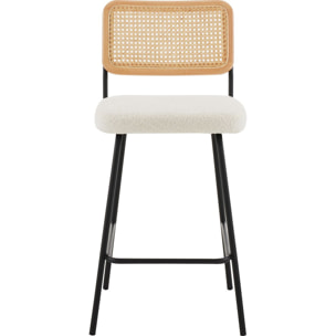 Lot de 2 chaises de bar en cannage et tissu bouclé, piètement noir - MUSE