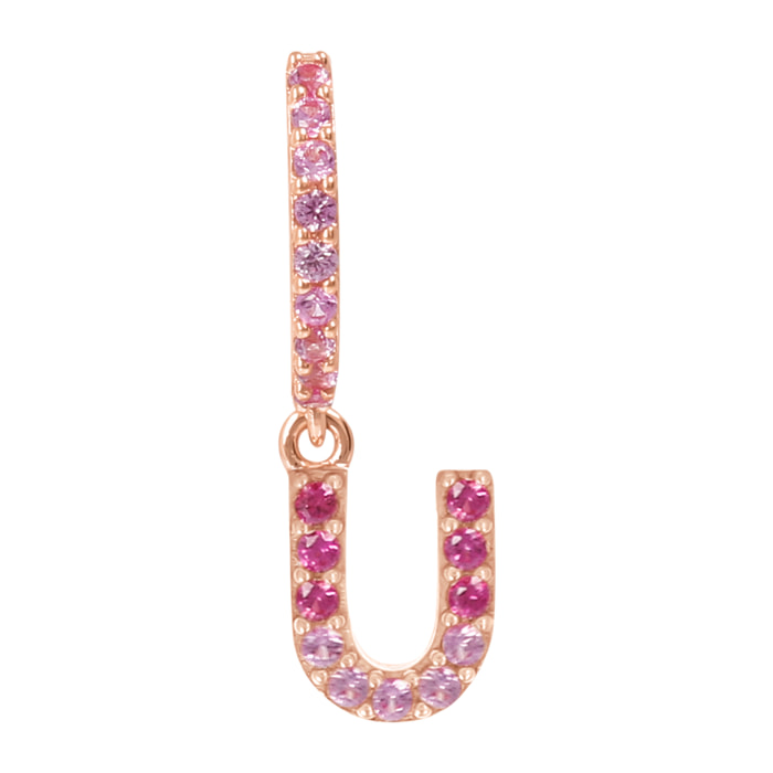 Orecchino Pendente con Lettera U in Pavé di Cubic Zirconia Rosa