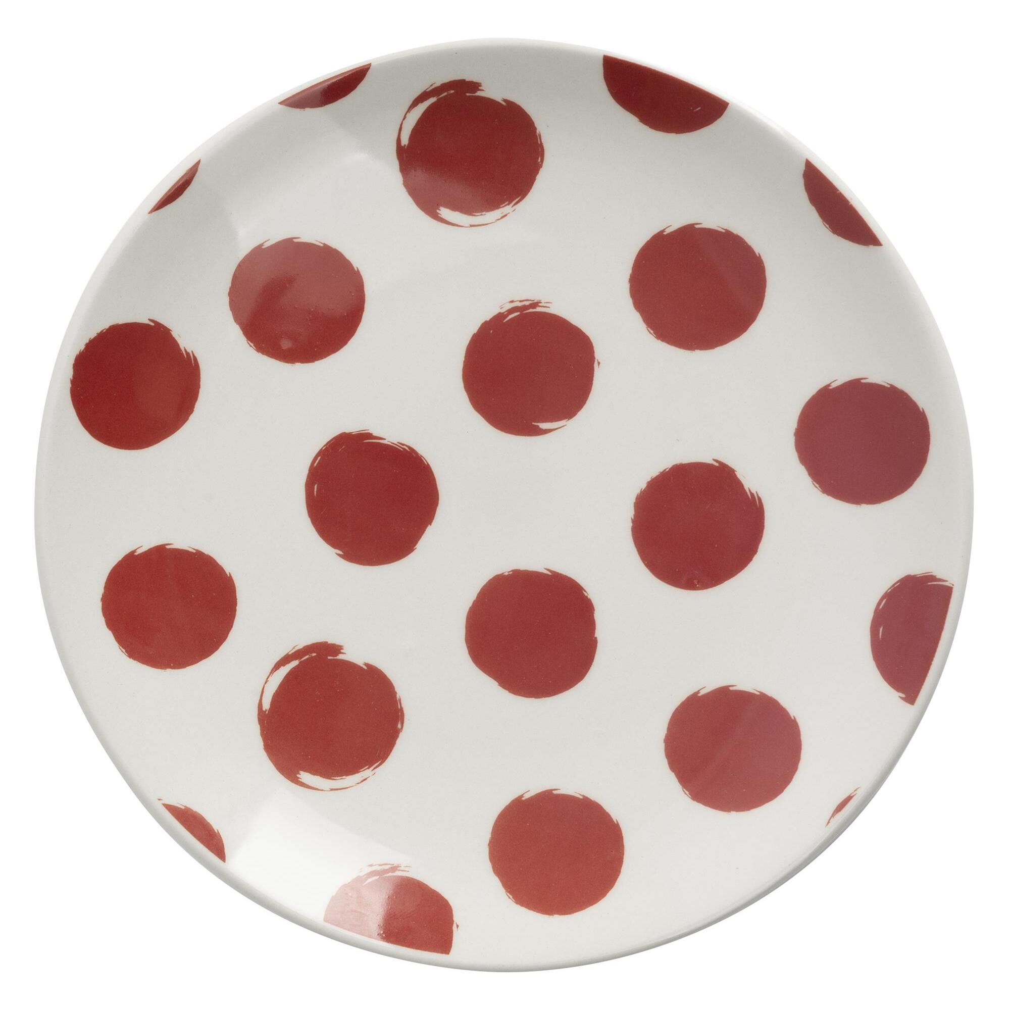 Set de vajilla de 12 piezas de gres con lunares rojos (4 platos llanos 27 cm, 4 platos hondos 21 cm y 4 platos de postre 19 cm) – Dots La Maison