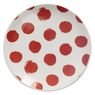 Set de vajilla de 12 piezas de gres con lunares rojos (4 platos llanos 27 cm, 4 platos hondos 21 cm y 4 platos de postre 19 cm) – Dots La Maison