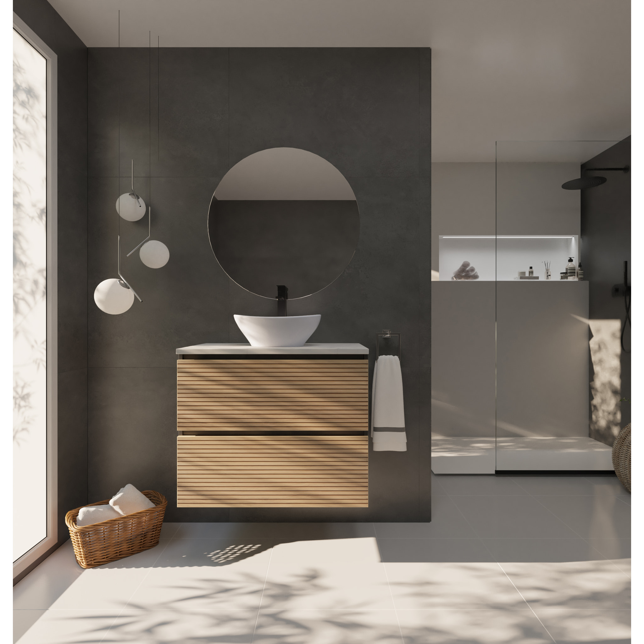 YINU SALLE DE BAIN | 80 CM NOIR - SOLOMON | DEUX TIROIRS | AVEC LAVABO SUR PLAN | N'INCLUT PAS LE MIROIR | ALDAY