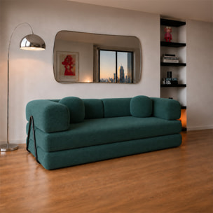 Canapé compressé convertible modulable 3 places en velours côtelé vert DEAN