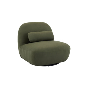 Fauteuil pivotant 360° en bouclette texturée vert kaki foncé . piètement en métal noir mat - SPINO