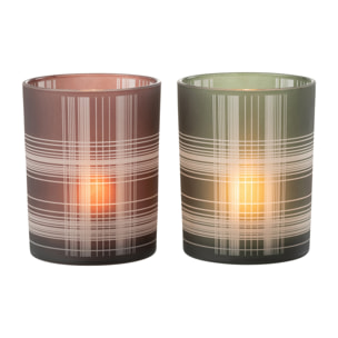 J-Line photophore Carreaux- verre - marron/vert - medium - 2 pcs