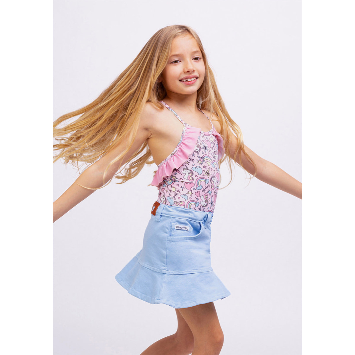 Falda de Niña Volante Celeste