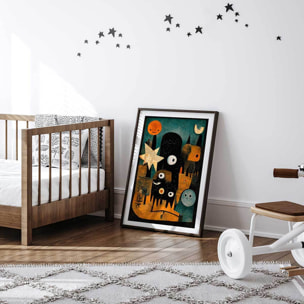 Affiche enfant la nuit des jeunes monstres  Affiche + cadre en bois - Noir