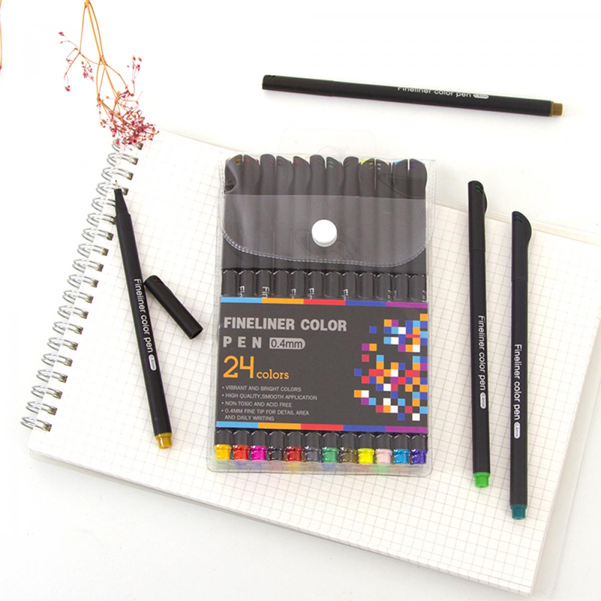 Set di 24 penne professionali COLOR FINELINER punta fine 0,4 mm. Colori definiti e brillanti per contorni, illustrazioni, mandala...