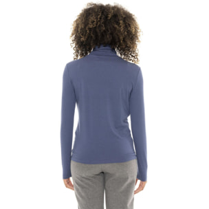 T-shirt donna a manica lunga lupetto, dettaglio pieghe Leone 1947 Braid