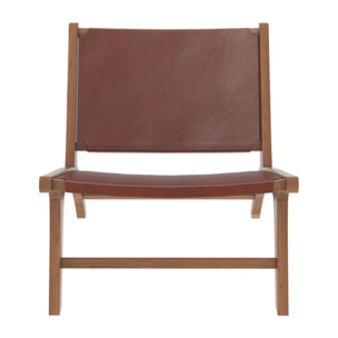 Fauteuil  en teck et cuir lisse marron - Kuna