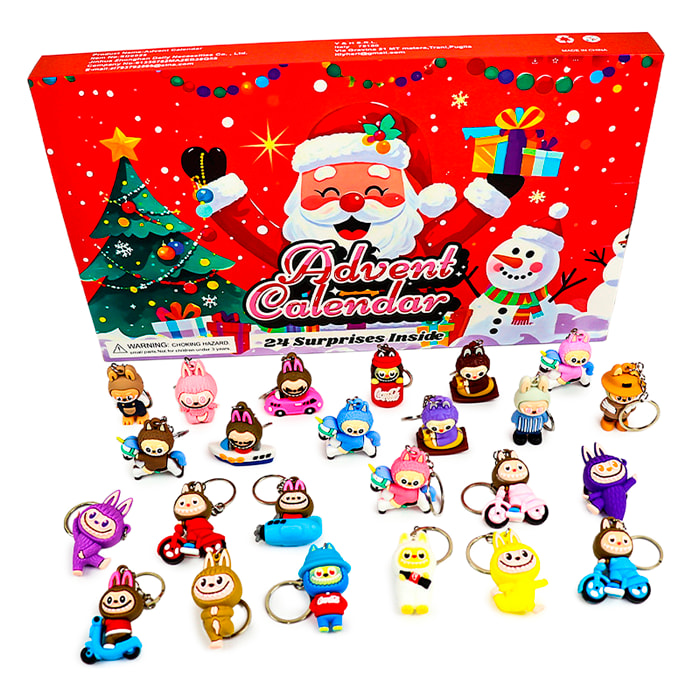 Calendario dell'Avvento con portachiavi regalo da decorare. 24 portachiavi di mostri diversi.