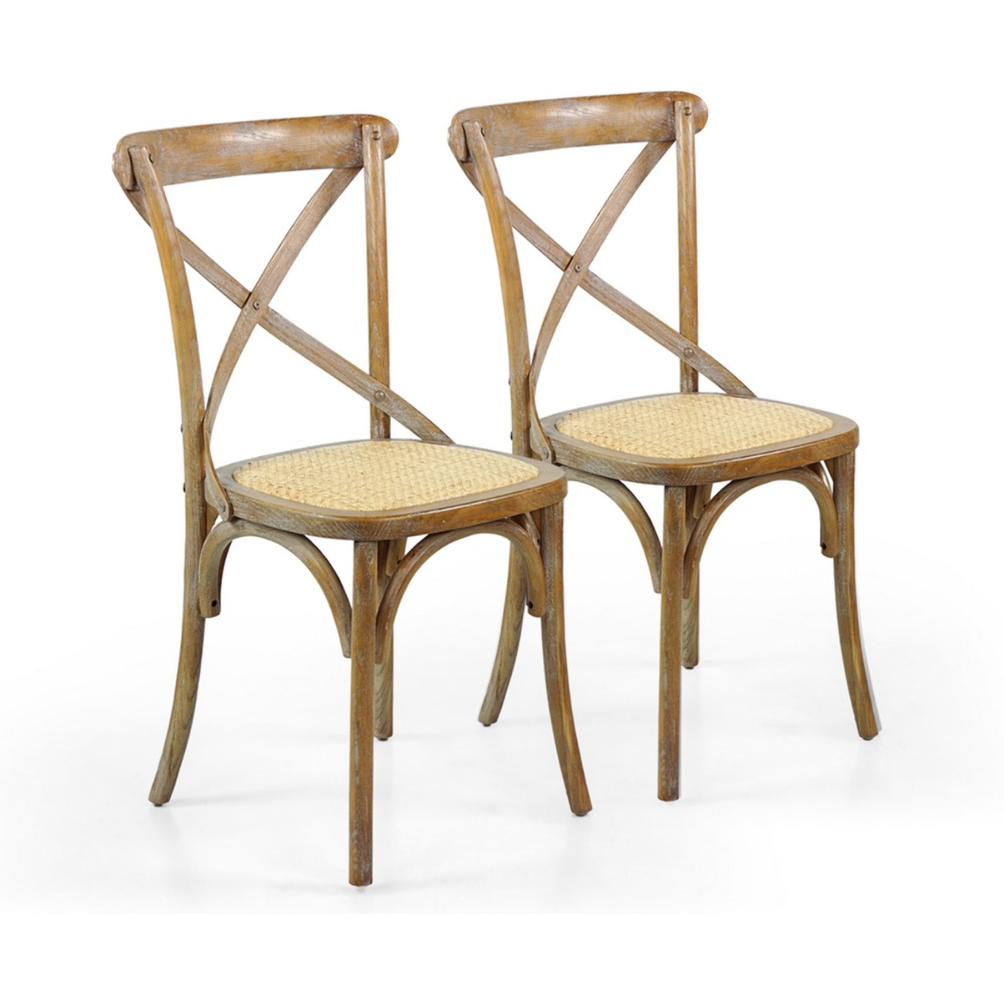 Set 2 sedie in legno schienale incrociato e seduta in rattan naturale – Cross