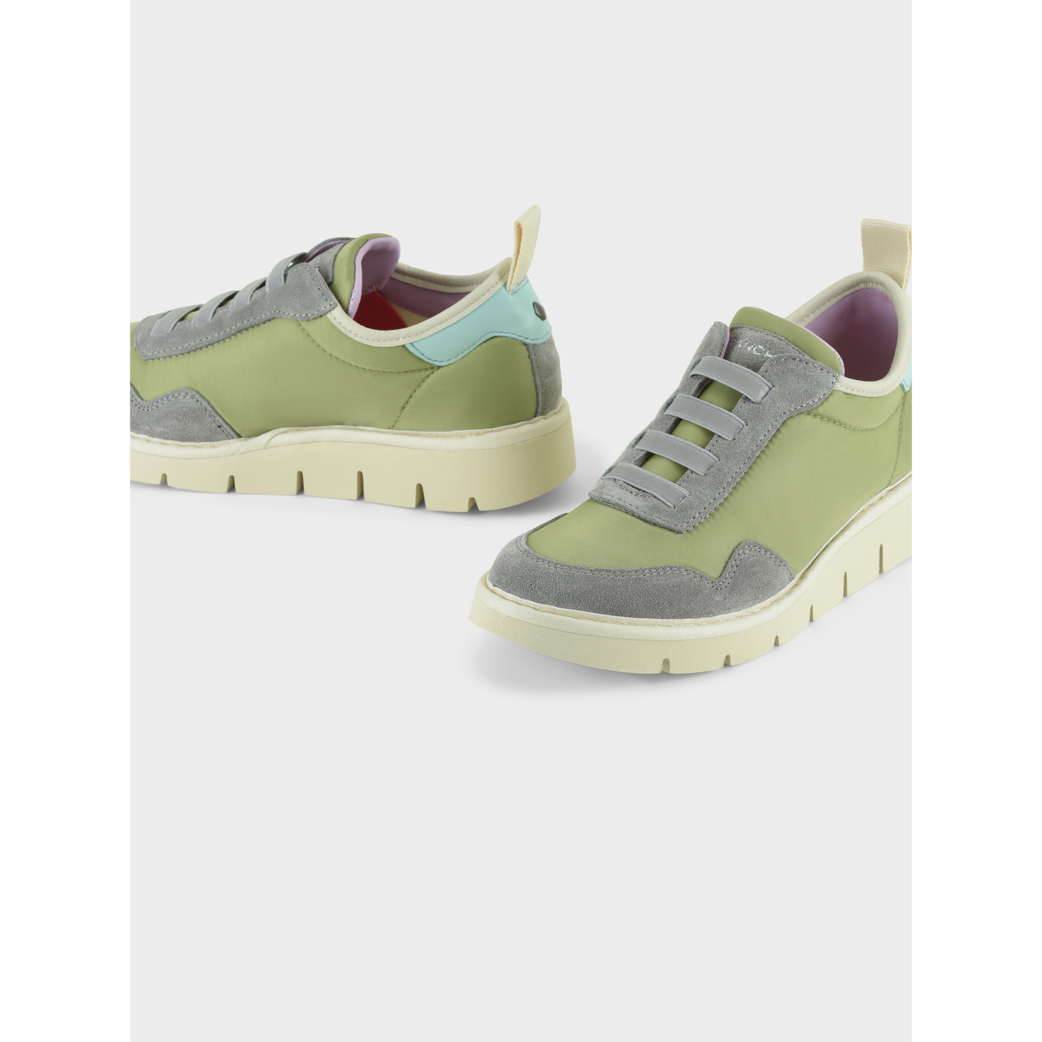 SLIP ON P05 DONNA IN NYLON E SUEDE VERDE-GRIGIO-ACQUAMARINA