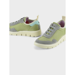 SLIP ON P05 DONNA IN NYLON E SUEDE VERDE-GRIGIO-ACQUAMARINA