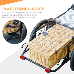 Remorque chariot à vélo avec coffre de rangement amovible pliable 65L