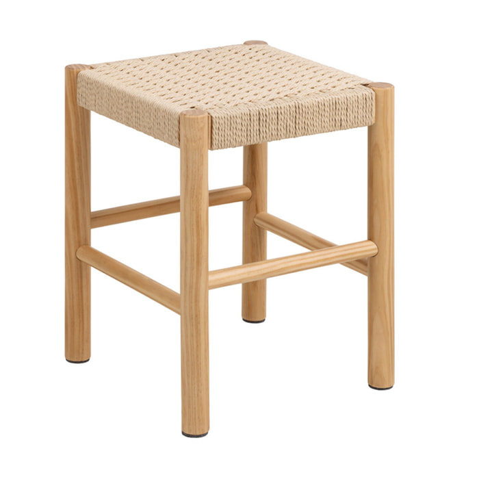 Liora - tabouret en bois de pin et corde tressée – H 45cm - Bois / Beige