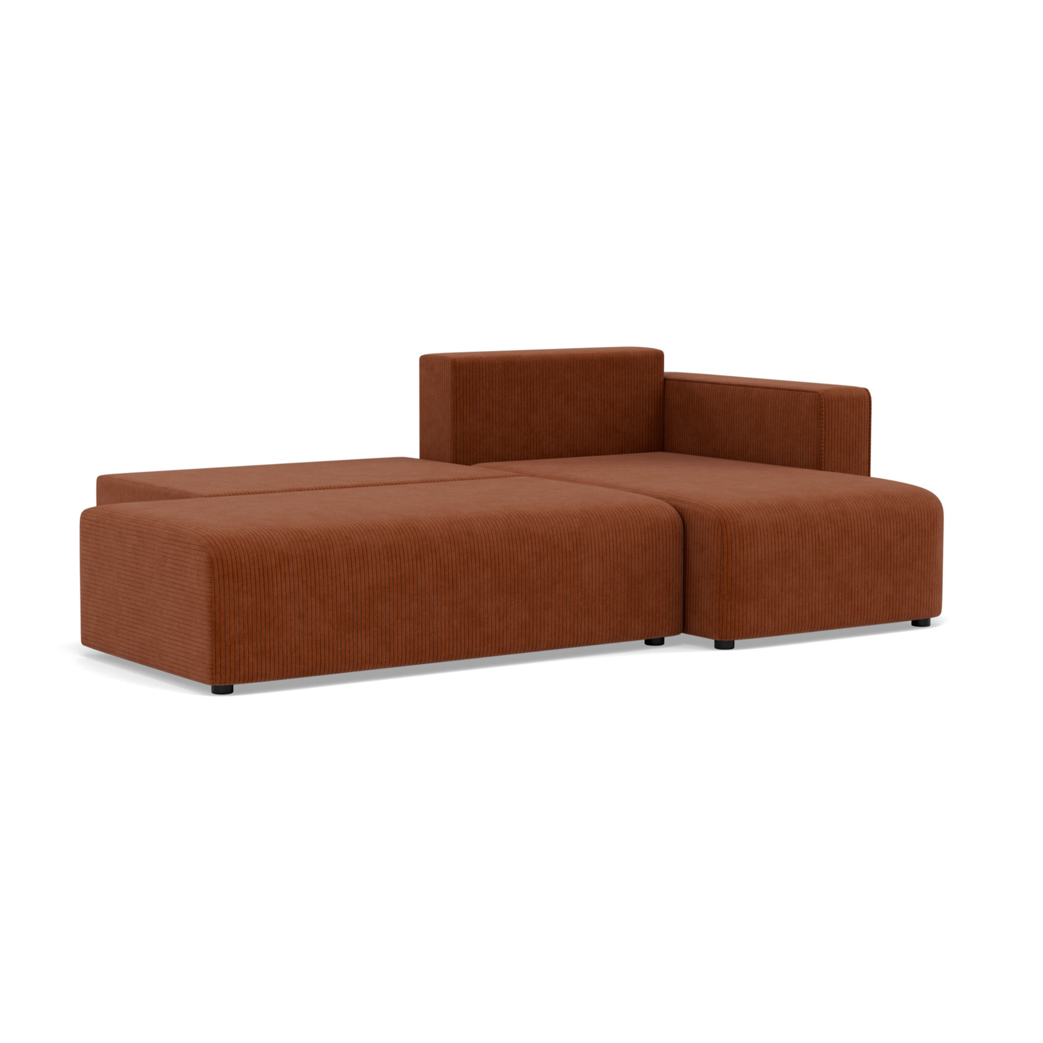 Topaze - canapé d'angle droit 4 places convertible avec coffre sans accoudoir en velours côtelé - Terracotta